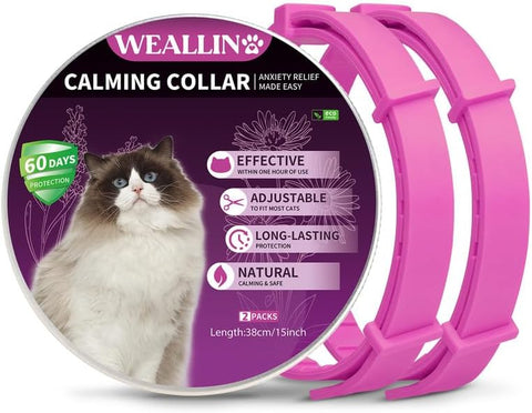 WEALLIN Cat Calming Collar, 2 pack, pink, damaged packaging