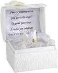 First Holy Communion Guardian Angel Gift HAND BLOWN GLASS & GOLD GILDED- new but scruffy plastic box