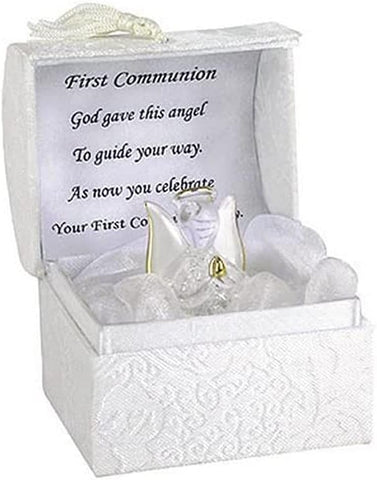 First Holy Communion Guardian Angel Gift HAND BLOWN GLASS & GOLD GILDED- new but scruffy plastic box