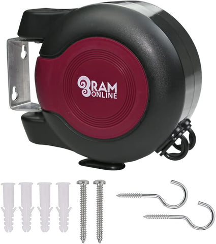 Ram® 30 metre Retractable Reel Clothes Lines Washing Line with Twin Cable- Burgundy- new but open box