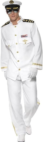 Smiffys Deluxe Captain Costume, White with Jacket, Trousers, Cap and Gloves size XL,  - refurbished  but a couple of dirt marks on jacket (Ref tt127)