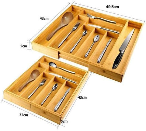 Harcas Bamboo Cutlery Tray,  Large Extendable Size Organiser- new but open/scruffy box