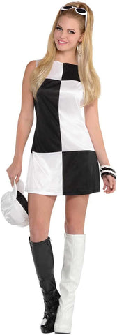 amscan - Adults 1960's Black & White MOD Girl with Funglasses Fancy Dress Costume Size Large 14-16- new but opened scruffy bag