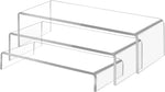 Worown 3 Pcs Acrylic Display Risers, 3 Sizes Rectangular, clear, condition new, open, scruffy box