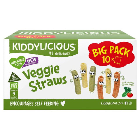 Kiddylicious Veggie Straws | 9 mths+ | Big Pack 10 x 12g - best before 02/25, slightly dented box