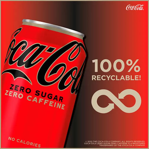 Coca-Cola Zero Sugar Zero Caffeine 6 x330ml, best before 28/02/25, ONLY 6 cans, damaged pack, bagged