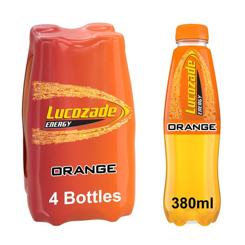 Lucozade Energy Drink Orange 4 x 380ml best before 06/24- may be some dirty packs (ref TB3-3, TB3-4)