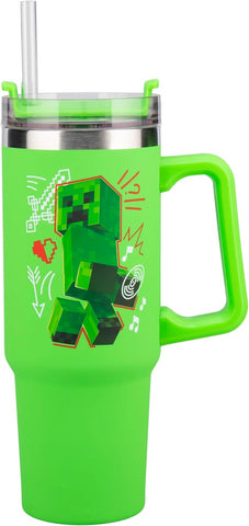 Paladone Minecraft Steve & Creeper 30 oz Green Insulated Cup, New but missing straw, no original packaging