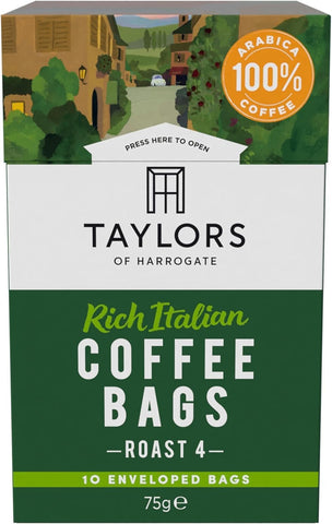 Taylors of Harrogate Rich Italian Coffee Bags, Roast 4, 10 Enveloped Bags best before 10/25