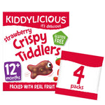 Kiddylicious Strawberry Crispy Tiddlers Baby Snacks Multi 4 x 12g, best before 04/25, box may come slightly dented