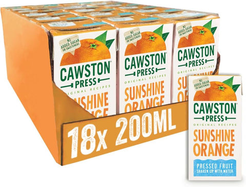 Cawston Press Fruit Water Kids Drink | Pressed Orange Flavoured Water | 200ml x 18 Pack- best before 05/25- scruffy pack ,x1 missing