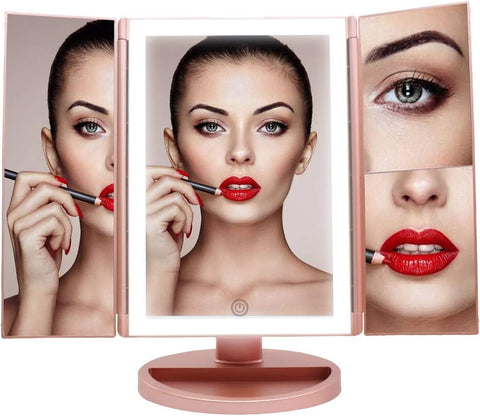 WEILY Lighted Vanity Makeup Mirror 1x/2x/3x Magnification Trifold, New but very slight fingermarks, open scruffy box
