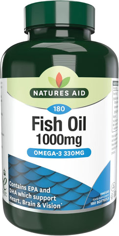 Natures Aid Fish Oil 1000mg– 180 Capsules, best before 06/26
