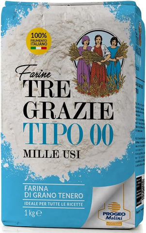 Tre Grazie - Premium Italian Plain Wheat Flour 00-  1Kg best before 31/08/24