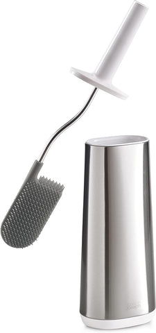 Joseph Joseph Flex - Smart Hygienic Silicone Toilet Brush with Holder Set- Stainless Steel- new but small bits of plastic broken on rim of holder