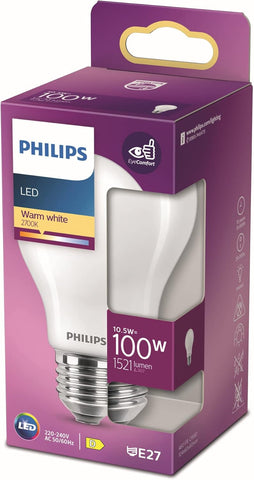 Philips LED Frosted A60 Light Bulb E27, 10.5W - 100W Equivalent, Warm White- new but open box