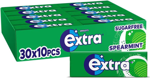 Extra Chewing Gum,  Spearmint Flavour, 30 Packs of 10 Pieces best before 7/25