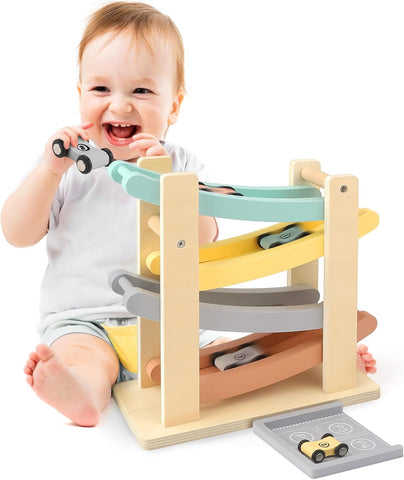 Wooden Car Ramp Toy, New but open, scruffy box