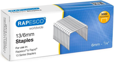 Rapesco 13/6 mm Galvanised Tacker Staples, Pack of 5000, scruffy packaging