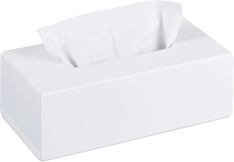 Relaxdays Bamboo Tissue Box, Refillable Napkin & Wipe Dispenser, 9 x 27.5 x 15.5 cm, White New but scruffy packaging