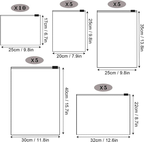 Annhao 30pcs Travel Storage Bags Reusable Plastic Transparent (5 Size)- new but no original packaging