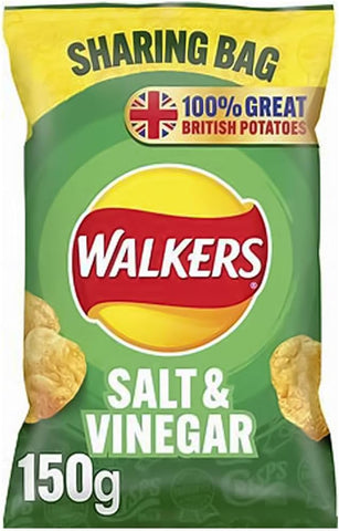 Walkers Salt & Vinegar 150G, best before 18/10/25, may come in scruffy bag, slightly crushed