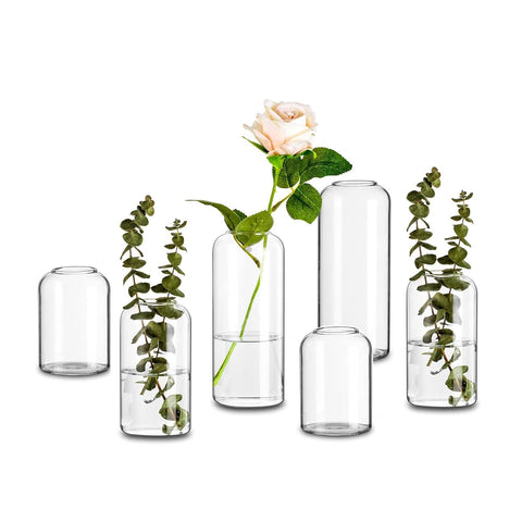 Glasseam Modern Cylinder Glass Flower Vase, 6Pcs Clear -used good need to be cleaned before use, no original packaging