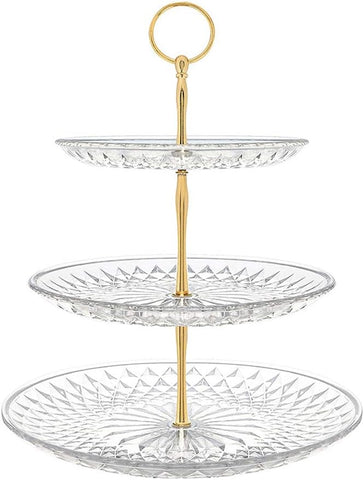 3 Tiers Cake Stand, Round Gold, condition new but open, damaged box