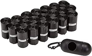 Amazon Basics Dog Poop Bags With Dispenser and Leash Clip, Unscented, Total 300 Count, Black, 13 Inch x 9 Inch, damaged box (ref to3-4)