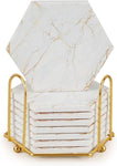 Geichan Marble Coasters x 8 with Holder,White & Gold, condition new, open, scruffy box