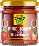 Tropical Sun Pure Honey with Strawberry, 250g, best before 25/12/24- may be some dented lid