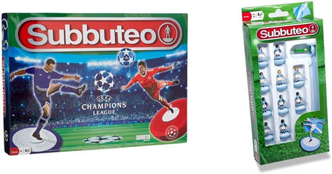 Paul Lamond Subbuteo UEFA Champions League Game Player Set, Blue/White- new but opened/scruffy box- 2 pieces missing