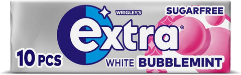 Extra White Bubblemint Flavour Xylitol Sugarfree Chewing Gum Pack of 10 Pieces, best before 20/08/25