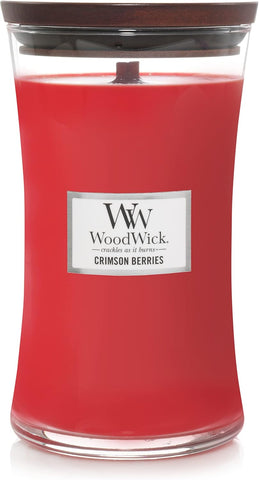 WoodWick Scented Candle, Crimson Berries, Large, condition used- acceptable, has been lit and wax melted, hardly any gone, plenty left