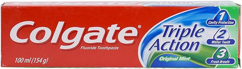 Colgate toothpaste 100 ml. Triple Action, Original Mint, Expiry 12/24, damaged/ dented box (Ref TG1-2)