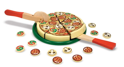 Melissa & Doug Pizza Party Wooden Play Set, Used- acceptable, some toppings missing, no spatula, no original packaging