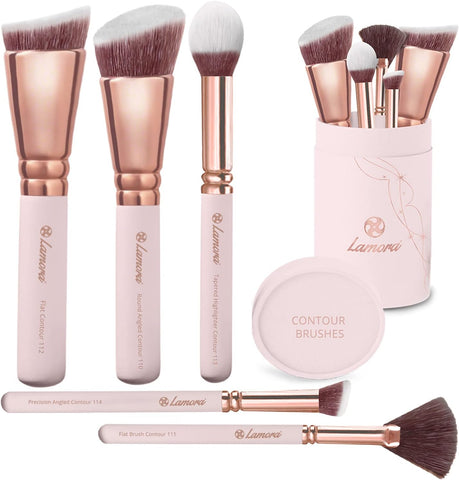 Lamora Contour Powder Kabuki Foundation Blush Fan Brush Set 5pcs, New, open packaging