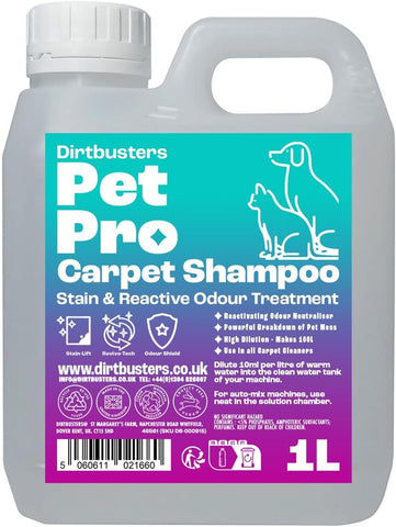 Dirtbusters Pet Pro Carpet Cleaner Shampoo, Summer Fresh (1L), dirty bottle