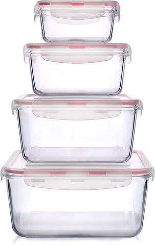 Set of 4 Extra Large Food Storage Containers Glass with Lid, new, 2 LIDS ARE BROKEN