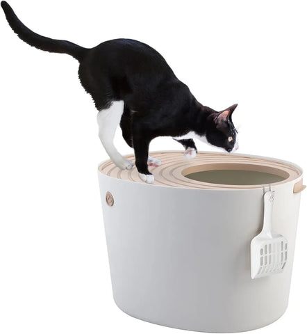 Iris Ohyama Cat Litter Box with Scoop, Up to 7kg, Beige, new but marks from handling