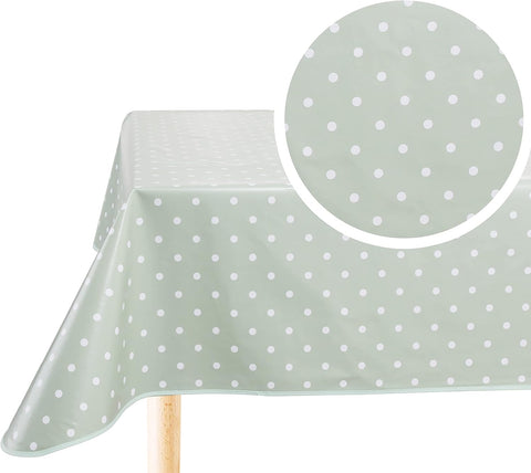 Home Direct Rectangular Oilcloth PVC Table Cover 140cm x 240cm 55x94 Polka Dot Sage Green- new but opened scruffy original packaging