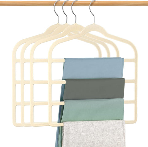 Trouser Hangers Space Saving Velvet Hangers 4 Pack Beige- new but 1 has a scratch near the hook