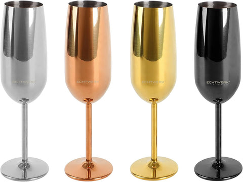 ECHTWERK Champagne Flute Glass , 250ml , x6 GOLD GLASSES  , new but one is broken , SCRUFFY box