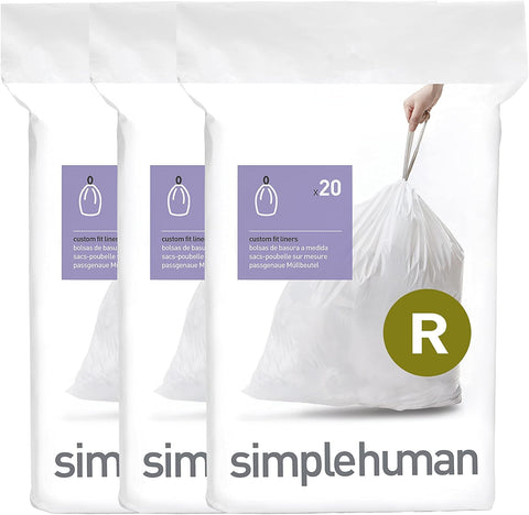 simplehuman Custom Fit Bin Liner Pack 60pcs, White Plastic, condition new, damaged box