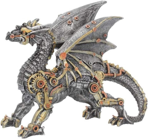 Nemesis Now Dracus Machina Figurine 21cm Silver- new but bottom leg broken (glueable), open/scruffy box