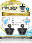 StopShroom Pack of 2 Universal Stopper Plug for Bathtub and Bathroom Sink Drains Silicone Black- new but open packaging
