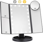 HIYAA Lighted Makeup Mirror with 22 LED Lights- Black- new but open scruffy box, dusty, missing battery cover- tested