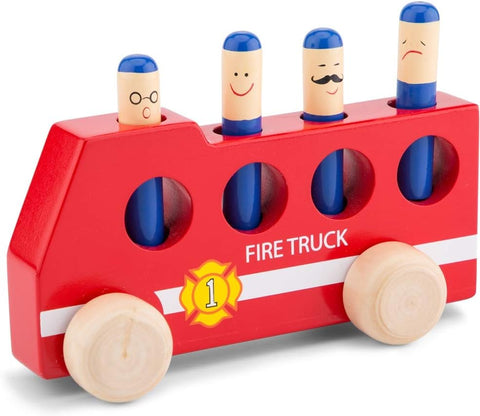 New Classic Toys Wooden Pop-Up Fire Truck, New, open, slightly scruffy box