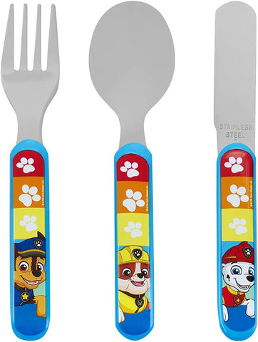 PAW Patrol 3 Piece Cutlery Set -Stainless Steel & ABS Plastic for 12 Months & Up- new but small mark on the fork and spoon handle- open/scruffy box