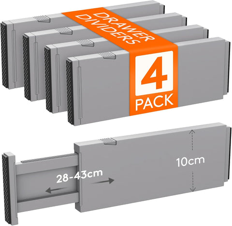 Lifewit Drawer Dividers, 4 Pack, 4" High/11-17 Long, Grey new but scruffy box